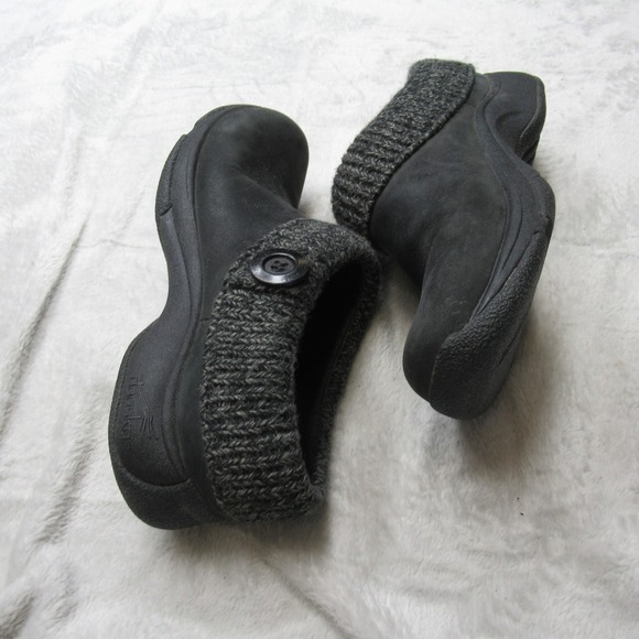 Dansko Womens Clogs 47EU 7US Black Leather Kenzie Slip on Knit Lofaers Shoes - Picture 6 of 14